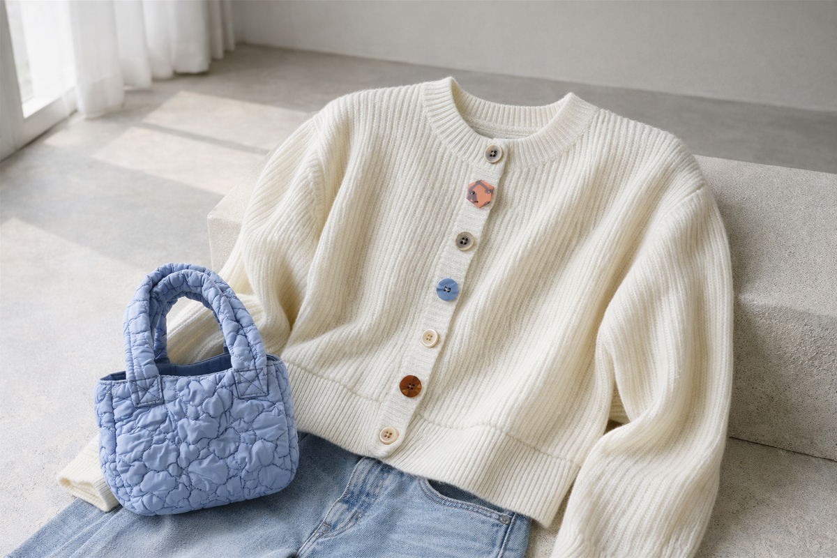 Korean-Style Multicolor Button Knit Cardigan
