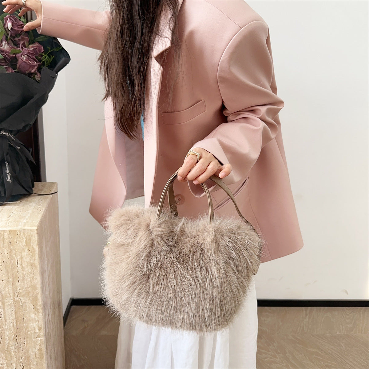 Korean-Style Plush 3D Pocket Shoulder Bag
