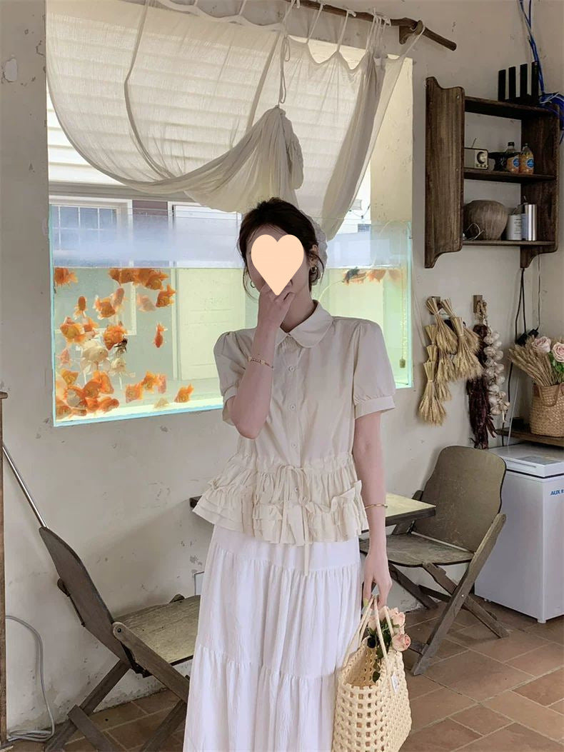Korean-Style Doll Collar Puff-Sleeve Blouse