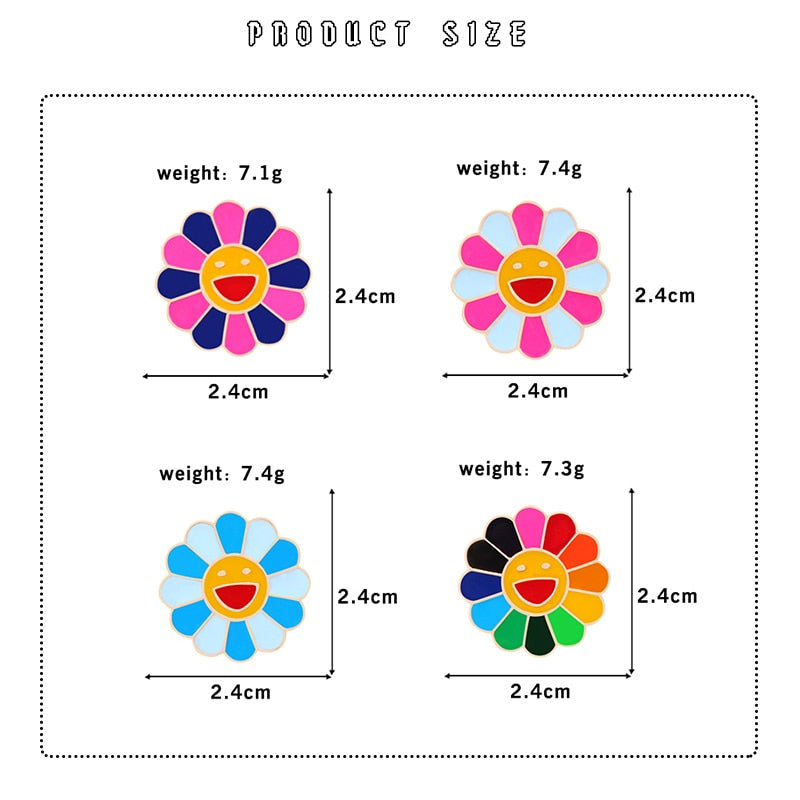 4 Colors Kpop Flowers Broche Fashion Rainbow Flower Enamel Pins Smiling Sunflower Brooches Cute Bag Icon Badges Men Women Gifts