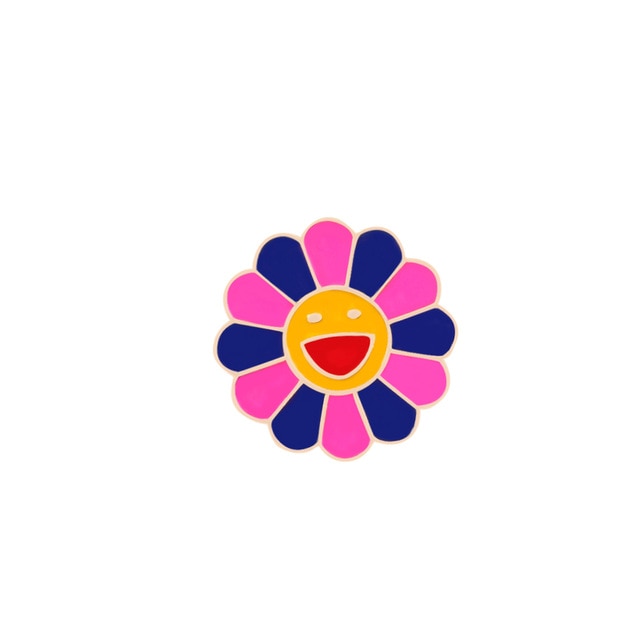 4 Colors Kpop Flowers Broche Fashion Rainbow Flower Enamel Pins Smiling Sunflower Brooches Cute Bag Icon Badges Men Women Gifts