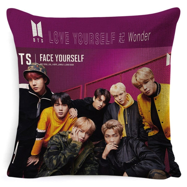 KPOP クッション 枕カバー 寝具 LOVE YOURSELF K-POP ホーム 防弾少年団 BT-21 スクエア 片面 ピローケース ハウス・ド・クッション