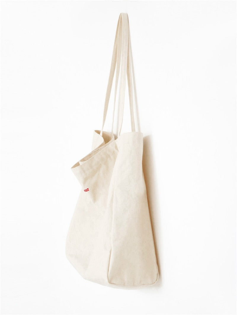 Canvas Bag High Quality Reusable Shopping Bag Simple Casual Daily Use Handbag Shoulder Bags Portable Shopper Bag Folding Totebag