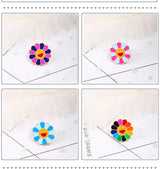 4 Colors Kpop Flowers Broche Fashion Rainbow Flower Enamel Pins Smiling Sunflower Brooches Cute Bag Icon Badges Men Women Gifts