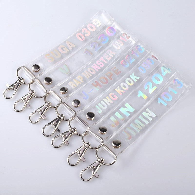 1PC Fashion KPOP Keyring Transparent KOOKIE Key Chain Bangtan Boys Love Yourself SUGA J-HOPE Rope Keychain Jewelry