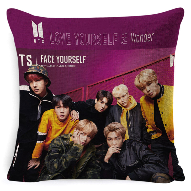 KPOP クッション 枕カバー 寝具 LOVE YOURSELF K-POP ホーム 防弾少年団 BT-21 スクエア 片面 ピローケース ハウス・ド・クッション