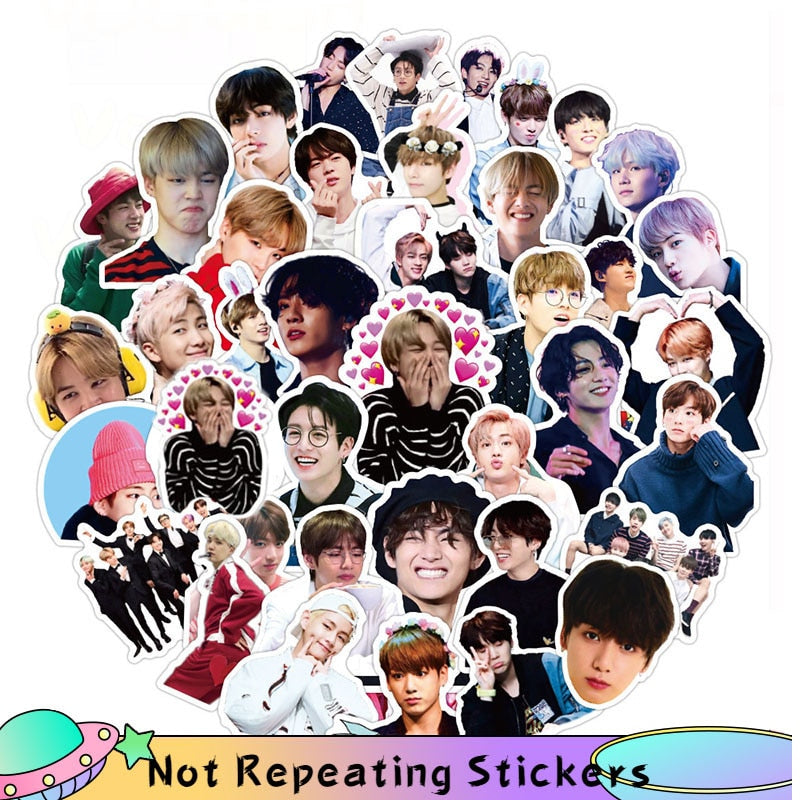 10/50Pcs Korean Stars Kpop Carton Toy PVC Sticker For Skateboard Luggage Notebook Laptop Decals Idols Cute Photos Stickers Toy