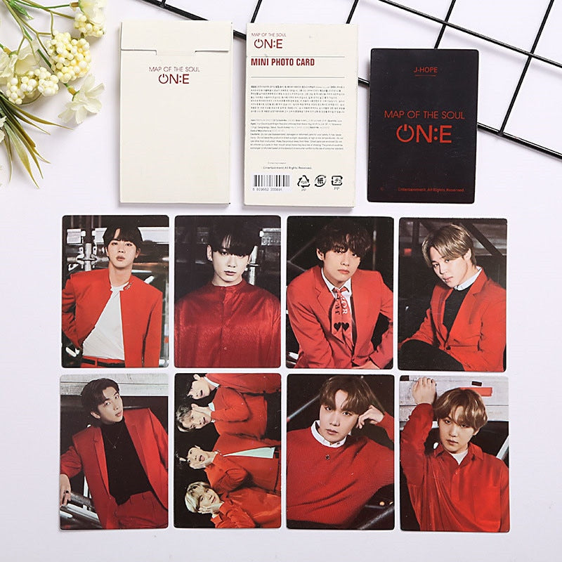 KPOP 防弾少年団 8枚セット 新アルバム MAP OF THE SOUL ON:E LOMOカード フォトカード ポストカード JIMIN JIN SUGA J-HOPE JUNG KOOK ギフト