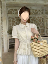 Korean-Style Doll Collar Puff-Sleeve Blouse