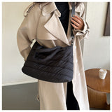 Korean-Style Plaid Embroidery Shoulder Bag