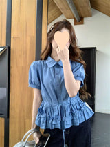 Korean-Style Doll Collar Puff-Sleeve Blouse