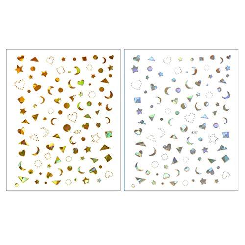 Frcolor nail seal 3D nail sticker gold moon star design Nail Art seal nail for decorative stick only manicure accessories 10-sheet set (random pattern)