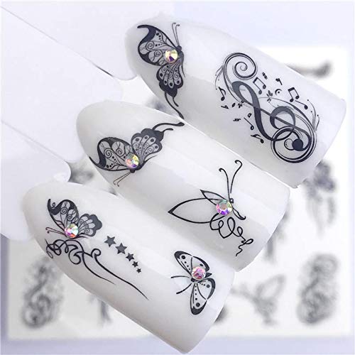 CFYRB YZWLE 1 PC hot nail sticker black butterfly Note beauty water transfer Stamping Nail Art Tips Nail Decoration Manicure Sticker (color: YZW 3097)