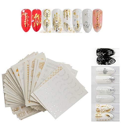 45-sheet set Gold & Silver feather nail seal 3D nail stickers nail art water Nail sealing gel nails nail foil ultra-thin Li nail decoration salon ornament