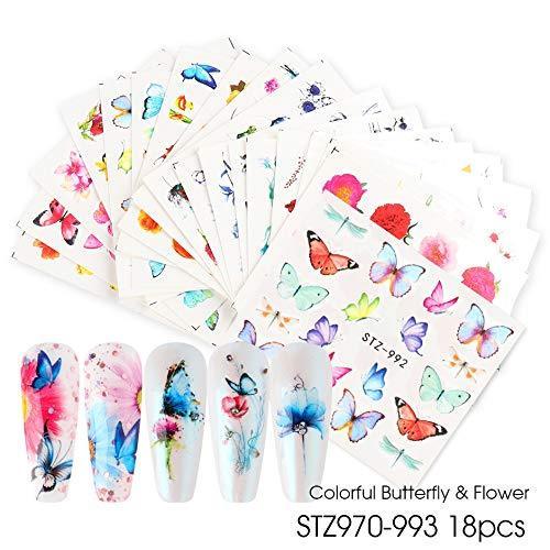 PNBHD 1 set summer of colorful Silder butterfly nail art sticker water mark colorful tips Nail Sticker Manicure tool design (color: STZ352 391 40Pcs)