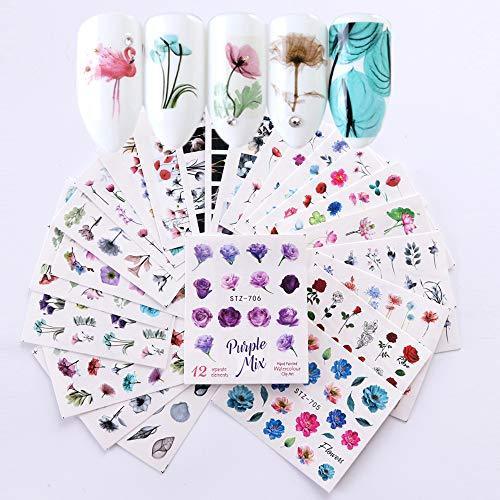 24 pieces floral nail art seal stick only manicure popular nail seal 3D stick only manicure set Women, Girls, Children's ultra-thin children nail sticker cute flower, work and casual nail decoration