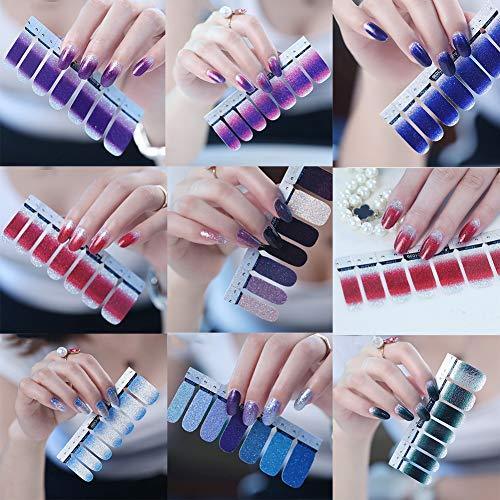 Wen18Rhyavf girldate nail seal stick only manicure cute nail sticker 14 different fashionable glitter gradient color nail art Japanese-style fantasy fashion color nail art 28 sheets