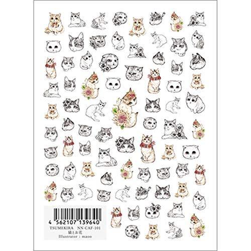 TSUMEKIRA (Tsumekira) Nail seal cats and flowers NN-CAF-101 1 sheet multi-color