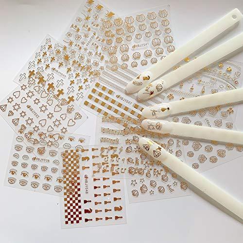 20 pieces Nail Art seal stuck Golden shell eye palm tree cross feather design women's, girl, children's ultra-thin children nail sticker cute work or casual nail decoration 10076