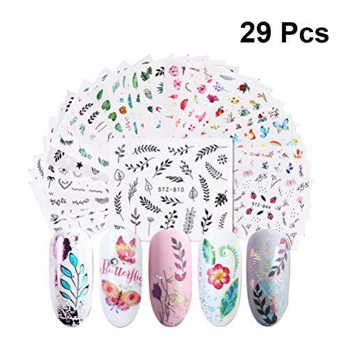 Frcolor nail seal watercolor-like nail sticker leaves and flower design nail art seal self-adhesive nail polish decorated 29-sheet set (mixed colors)