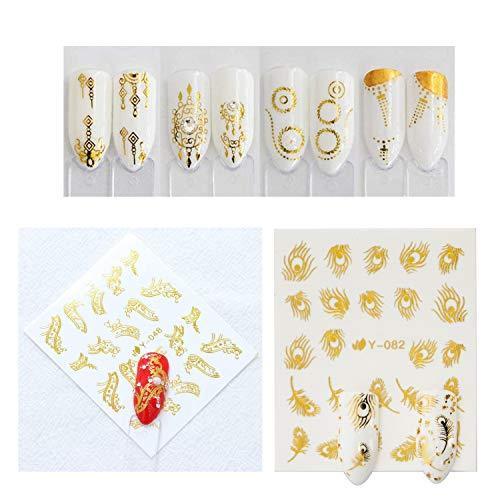 45-sheet set Gold & Silver feather nail seal 3D nail stickers nail art water Nail sealing gel nails nail foil ultra-thin Li nail decoration salon ornament