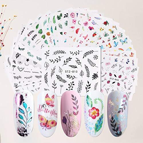 Frcolor nail seal watercolor-like nail sticker leaves and flower design nail art seal self-adhesive nail polish decorated 29-sheet set (mixed colors)