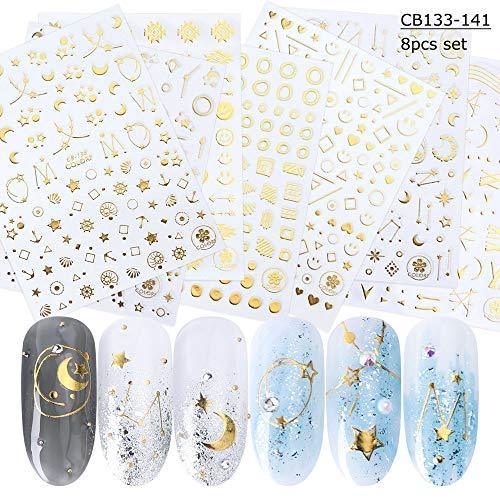 8 sheets / set Gold constellation geometry nail 3D seal nail seal sticker Nail Art