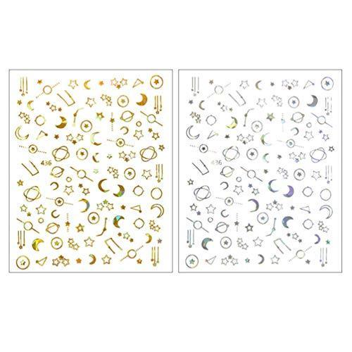 Frcolor nail seal 3D nail sticker gold moon star design Nail Art seal nail for decorative stick only manicure accessories 10-sheet set (random pattern)
