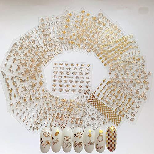 20 pieces Nail Art seal stuck Golden shell eye palm tree cross feather design women's, girl, children's ultra-thin children nail sticker cute work or casual nail decoration 10076