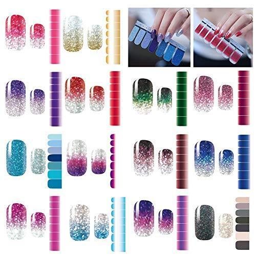 Wen18Rhyavf girldate nail seal stick only manicure cute nail sticker 14 different fashionable glitter gradient color nail art Japanese-style fantasy fashion color nail art 28 sheets