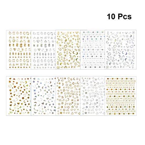 Frcolor nail seal 3D nail sticker gold moon star design Nail Art seal nail for decorative stick only manicure accessories 10-sheet set (random pattern)