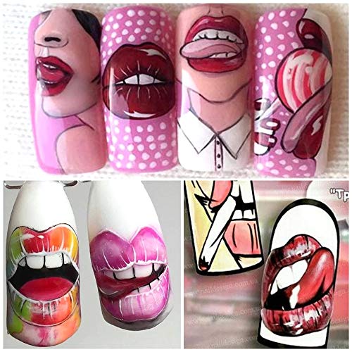 9 pieces Nail Art seal Hamizu decal water transfer sticker pasted lip style Women, Girls, Children's ultra-thin children nail sticker cute work or casual nail decoration 10190