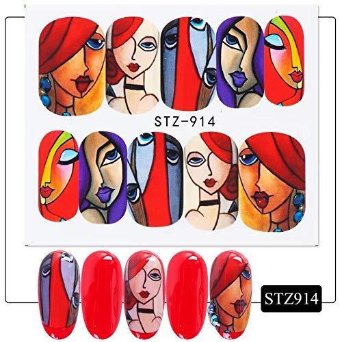 16 pieces Nail Art seal Hamizu decal water transfer sticker pasted abstract art style Women, Girls, Children's ultra-thin children nail sticker cute work or casual nail decoration 10080