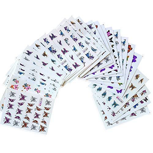 PNBHD 1 set summer of colorful Silder butterfly nail art sticker water mark colorful tips Nail Sticker Manicure tool design (color: STZ352 391 40Pcs)