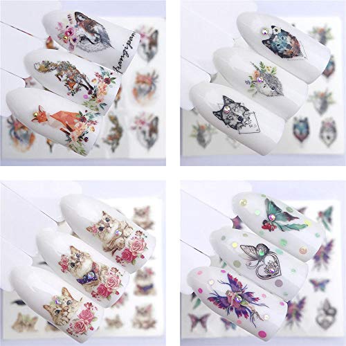 19 pieces Nail Art seal Hamizu decal water transfer sticker pasted animal wolf peacock fox Women, Girls, Children's ultra-thin children nail sticker cute work or casual nail decoration 10062