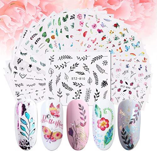 Frcolor nail seal watercolor-like nail sticker leaves and flower design nail art seal self-adhesive nail polish decorated 29-sheet set (mixed colors)