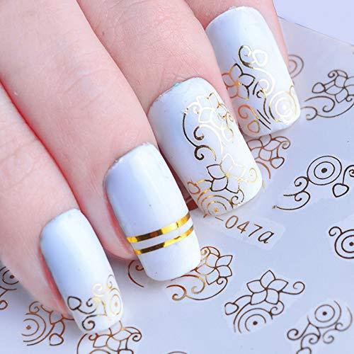 HuangHM 30 sheets 600 picture nail seal Nail foil ultra-thin real greasy not nail decoration salon decoration 3D design three-dimensional DIy decorative manicure pedicure cute Gold Silver