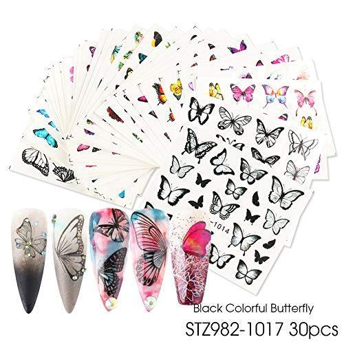 PNBHD 1 set summer of colorful Silder butterfly nail art sticker water mark colorful tips Nail Sticker Manicure tool design (color: STZ352 391 40Pcs)