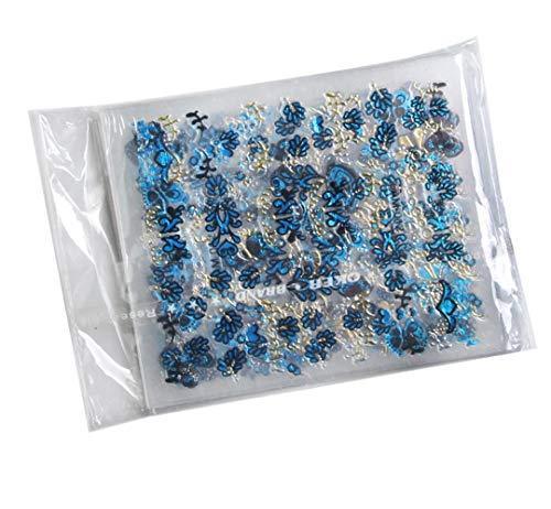 YONIK nail seal 3D nail sticker nail art just stick seal butterfly floral lace 24-sheet set blue