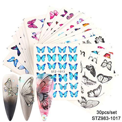 Frcolor nail seal butterfly nail sticker dry flower nail art seal stick only gel nail manicure sticker 30 piece set (mixed pattern)