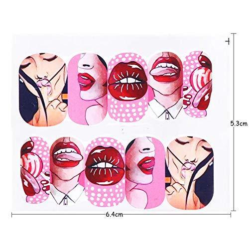 9 pieces Nail Art seal Hamizu decal water transfer sticker pasted lip style Women, Girls, Children's ultra-thin children nail sticker cute work or casual nail decoration 10190