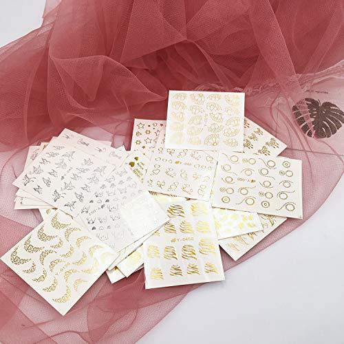 45-sheet set Gold & Silver feather nail seal 3D nail stickers nail art water Nail sealing gel nails nail foil ultra-thin Li nail decoration salon ornament