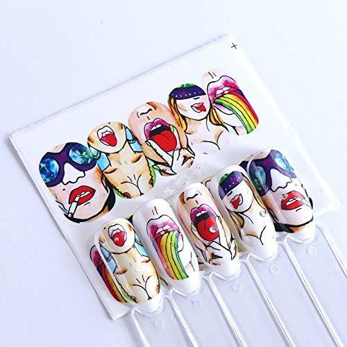 9 pieces Nail Art seal Hamizu decal water transfer sticker pasted lip style Women, Girls, Children's ultra-thin children nail sticker cute work or casual nail decoration 10190