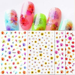 4 sheet dried flower nail seal sticker deco flower pattern 3D seal Nail Art