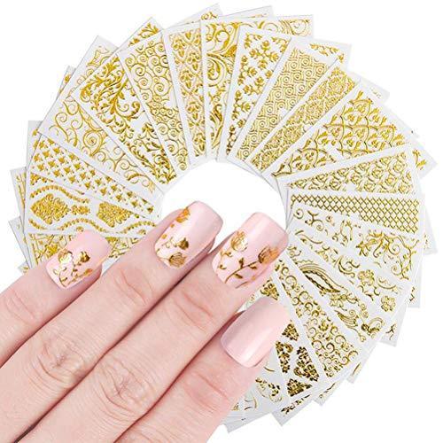 Frcolor nail seal 3D nail sticker set race Hana gold design just stick to the nail art seal claw 20-sheet set (random pattern)