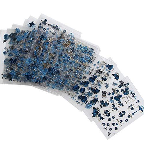 YONIK nail seal 3D nail sticker nail art just stick seal butterfly floral lace 24-sheet set blue