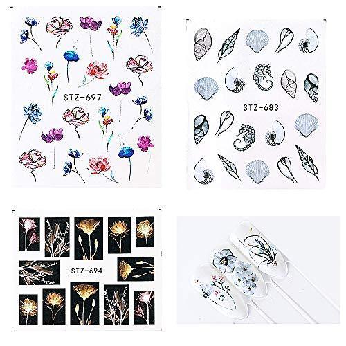 24 pieces floral nail art seal stick only manicure popular nail seal 3D stick only manicure set Women, Girls, Children's ultra-thin children nail sticker cute flower, work and casual nail decoration