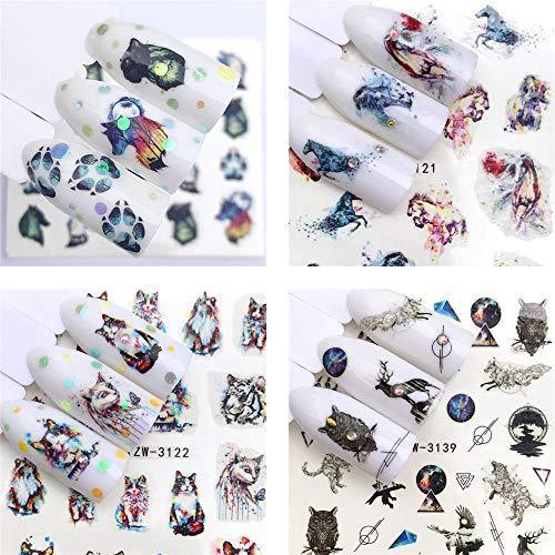 19 pieces Nail Art seal Hamizu decal water transfer sticker pasted animal wolf peacock fox Women, Girls, Children's ultra-thin children nail sticker cute work or casual nail decoration 10062