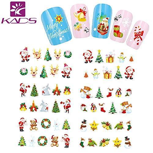 KADS Christmas nail water decal set of four cute Santa Claus / Christmas tree / snowflake nail sticker nail decoration Manicure transfer sticker nail design supplies set four Meri Christmas (set 4)