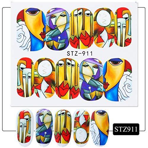 16 pieces Nail Art seal Hamizu decal water transfer sticker pasted abstract art style Women, Girls, Children's ultra-thin children nail sticker cute work or casual nail decoration 10080